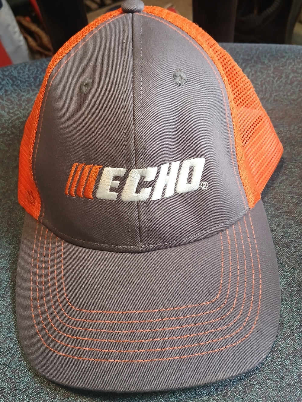 ECHO Men's Gray and Orange Mesh Trucker Cap